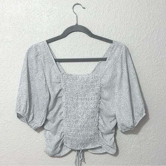 Sienna Sky ruched blouse white polka dots size medium - Picture 2 of 16